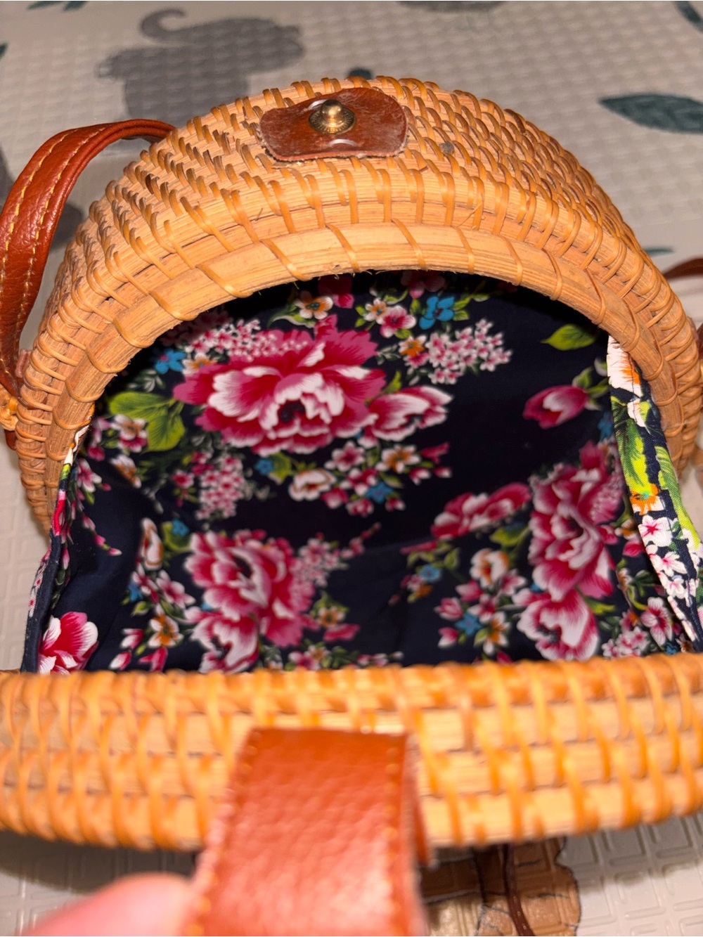 Round Woven Rattan Crossbody Bag - Brown - Picture 6 of 6